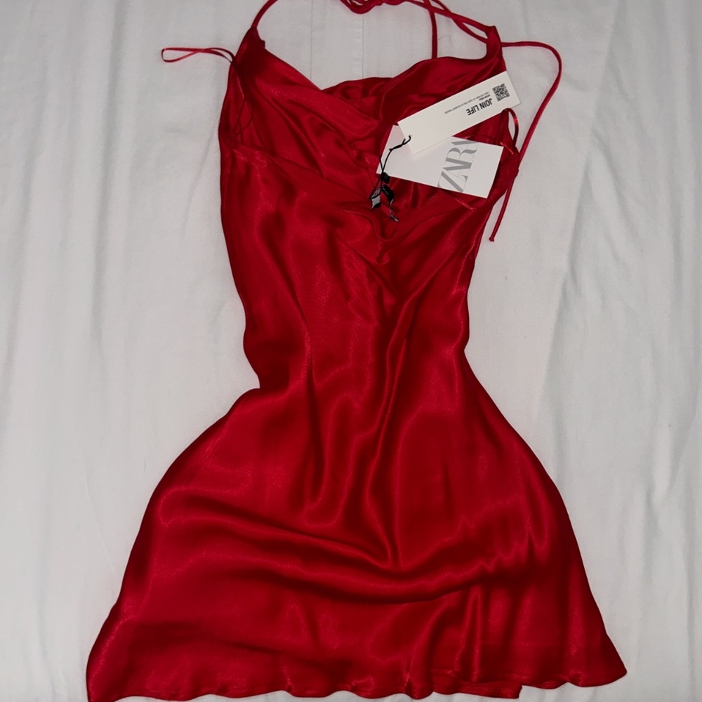 ZARA SATIN MINI HALTER DRESS